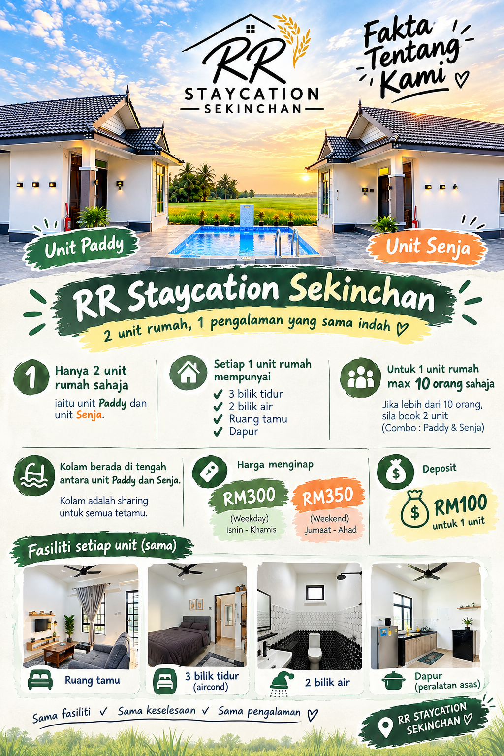 Homestay Sekinchan RR Staycation - Kolam Renang dan Pemandangan Sawah Padi